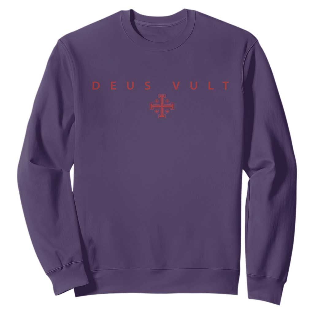 Catholic Knight Templar Crusader Cross Sweatshirt Subtle Minimal Christian Faith Deus Vult TS10 Purple Print Your Wear