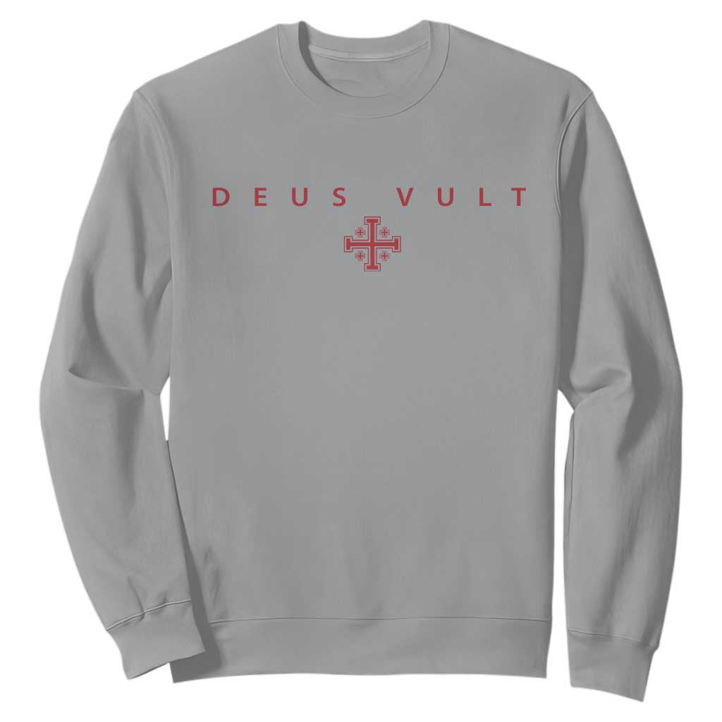 Catholic Knight Templar Crusader Cross Sweatshirt Subtle Minimal Christian Faith Deus Vult TS10 Sport Gray Print Your Wear