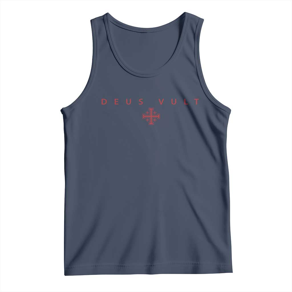 Catholic Knight Templar Crusader Cross Tank Top Subtle Minimal Christian Faith Deus Vult TS10 Navy Print Your Wear