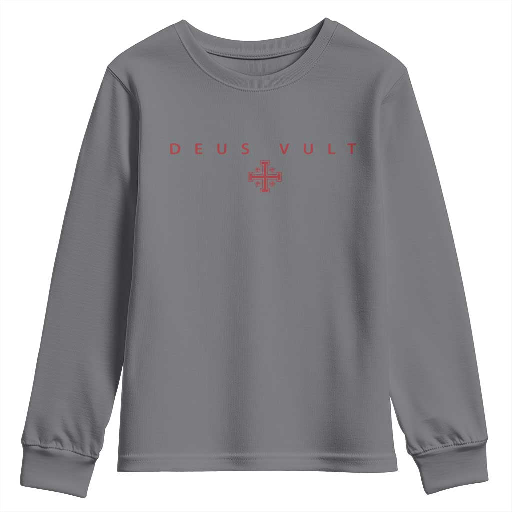 Catholic Knight Templar Crusader Cross Youth Sweatshirt Subtle Minimal Christian Faith Deus Vult TS10 Charcoal Print Your Wear