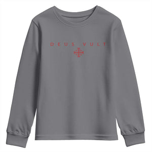 Catholic Knight Templar Crusader Cross Youth Sweatshirt Subtle Minimal Christian Faith Deus Vult TS10 Charcoal Print Your Wear