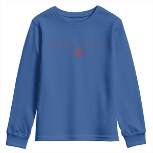 Catholic Knight Templar Crusader Cross Youth Sweatshirt Subtle Minimal Christian Faith Deus Vult TS10 Royal Blue Print Your Wear