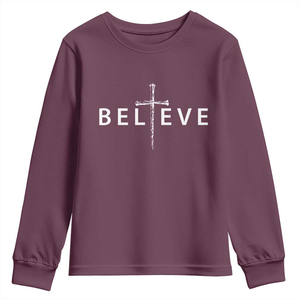 Cross Christian Religious Believe Blessed Faith Graphic Youth Sweatshirt TS10 Maroon Print Your Wear