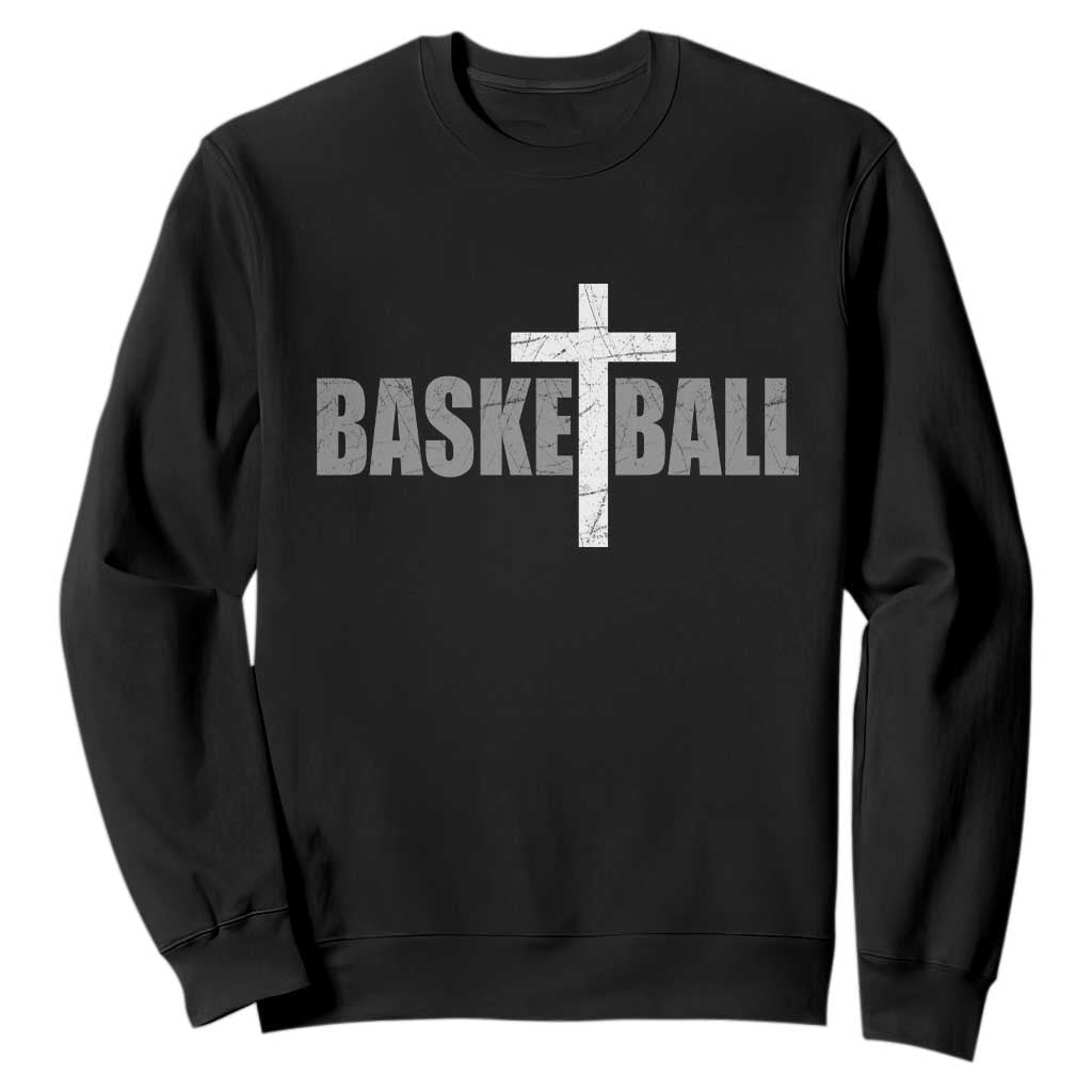 Christian Basketball Cross Sweatshirt Vintage Minimal Religious Faith TS10 Black Print Your Wear