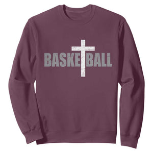Christian Basketball Cross Sweatshirt Vintage Minimal Religious Faith TS10 Maroon Print Your Wear