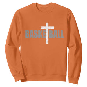 Christian Basketball Cross Sweatshirt Vintage Minimal Religious Faith TS10 Orange Print Your Wear