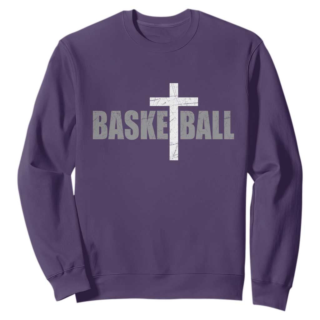 Christian Basketball Cross Sweatshirt Vintage Minimal Religious Faith TS10 Purple Print Your Wear