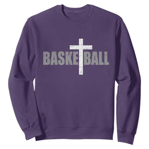 Christian Basketball Cross Sweatshirt Vintage Minimal Religious Faith TS10 Purple Print Your Wear