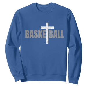 Christian Basketball Cross Sweatshirt Vintage Minimal Religious Faith TS10 Royal Blue Print Your Wear