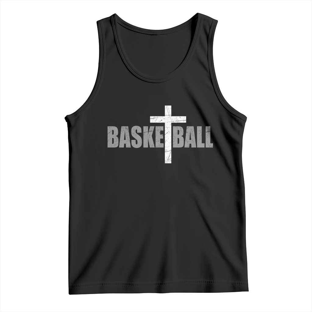 Christian Basketball Cross Tank Top Vintage Minimal Religious Faith TS10 Black Print Your Wear