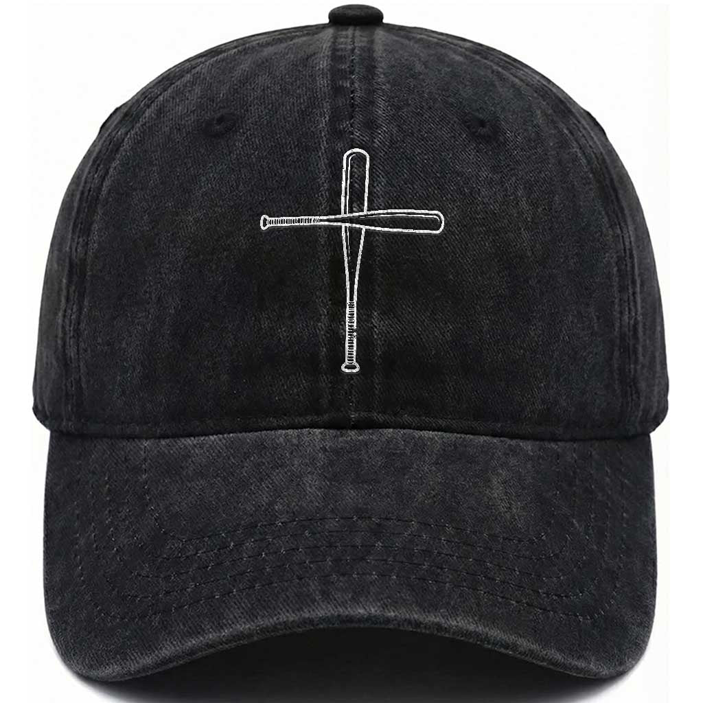 Cross Baseball Bats Washed Cotton Baseball Cap - Religious Christian Faith Sports Coach Pitcher TS10 Washed Cap Universal Fit Black Print Your Wear