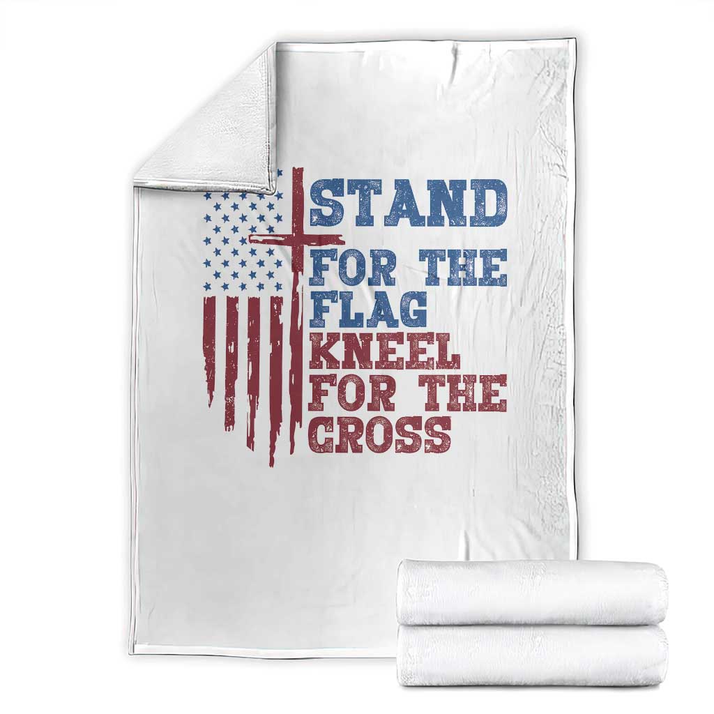 Stand For The Flag Kneel For The Cross Throw Blanket Cross US Flag American Patriotic Christian Faith 4th of July TS10 White Print Your Wear