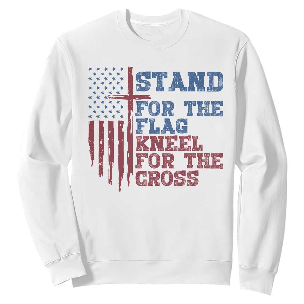 Stand For The Flag Kneel For The Cross Sweatshirt Cross US Flag American Patriotic Christian Faith 4th of July TS10 White Print Your Wear