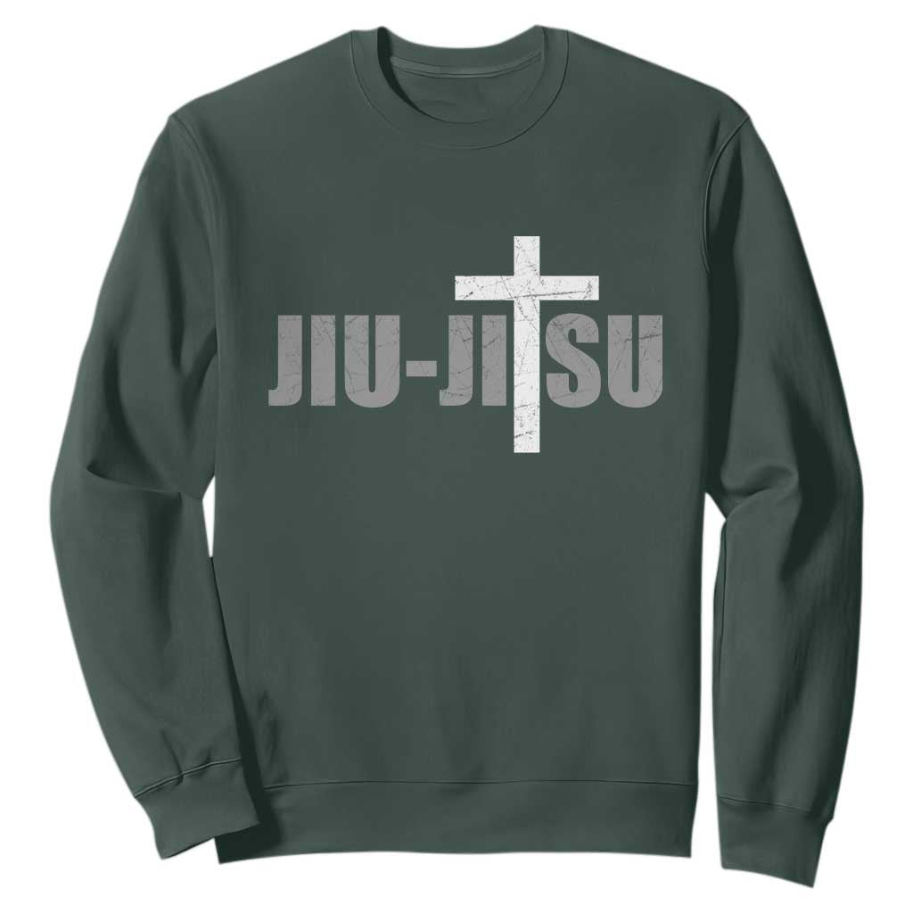 Jiu Jitsu Christian Cross Sweatshirt Retro Vintage Minimal Religious Faith TS10 Dark Forest Green Print Your Wear