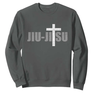 Jiu Jitsu Christian Cross Sweatshirt Retro Vintage Minimal Religious Faith TS10 Dark Heather Print Your Wear