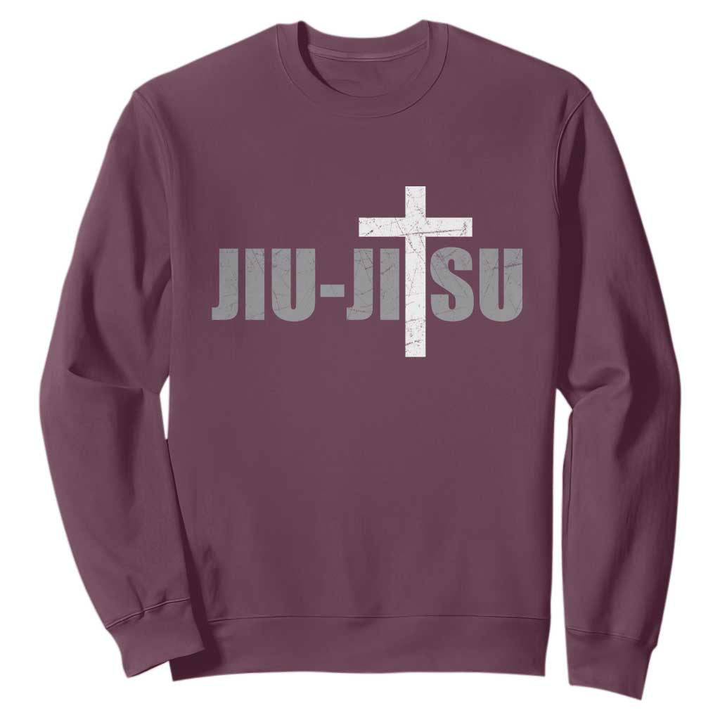 Jiu Jitsu Christian Cross Sweatshirt Retro Vintage Minimal Religious Faith TS10 Maroon Print Your Wear