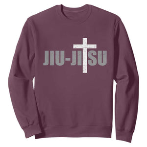 Jiu Jitsu Christian Cross Sweatshirt Retro Vintage Minimal Religious Faith TS10 Maroon Print Your Wear