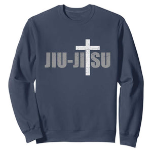Jiu Jitsu Christian Cross Sweatshirt Retro Vintage Minimal Religious Faith TS10 Navy Print Your Wear