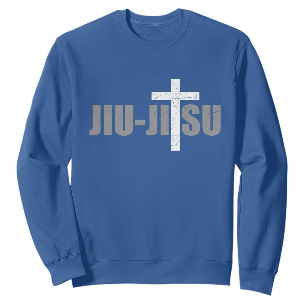 Jiu Jitsu Christian Cross Sweatshirt Retro Vintage Minimal Religious Faith TS10 Royal Blue Print Your Wear