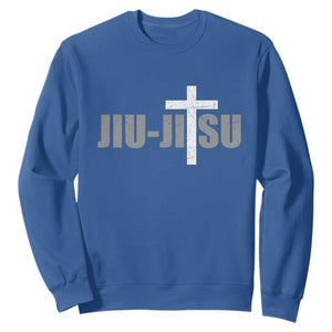 Jiu Jitsu Christian Cross Sweatshirt Retro Vintage Minimal Religious Faith TS10 Royal Blue Print Your Wear