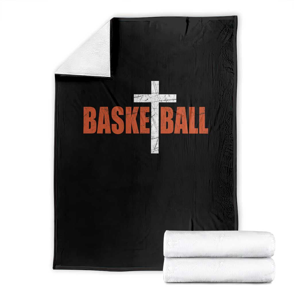Christian Basketball Cross Throw Blanket Retro Vintage Minimal Religious Faith TS10 Black Print Your Wear