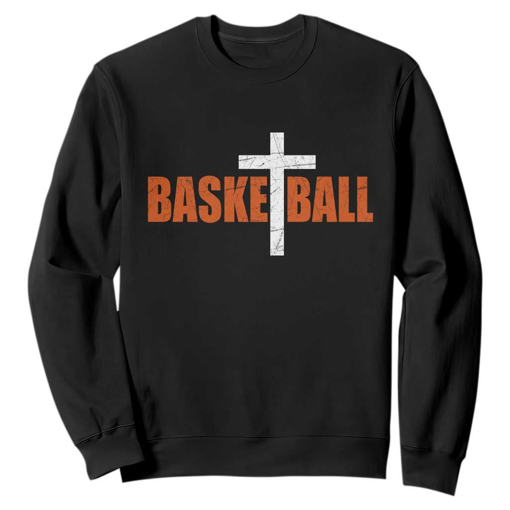 Christian Basketball Cross Sweatshirt Retro Vintage Minimal Religious Faith TS10 Black Print Your Wear