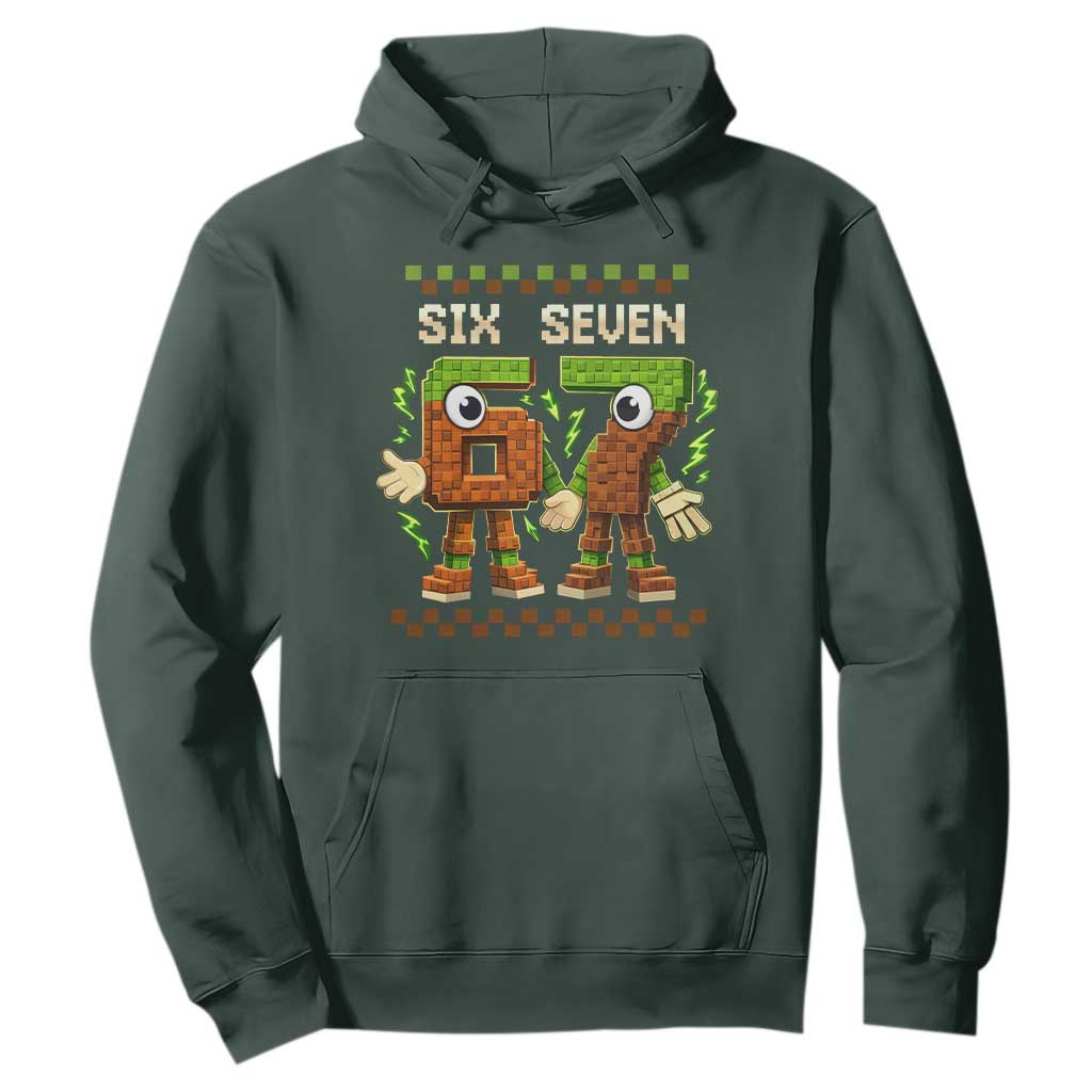 Six Seven Brainrot Italian Funny 67 Hoodie Checkered Kids Gaming Meme TS10 Dark Forest Green Print Your Wear