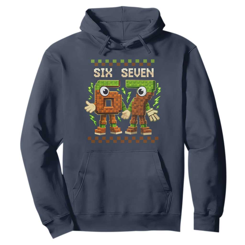Six Seven Brainrot Italian Funny 67 Hoodie Checkered Kids Gaming Meme TS10 Navy Print Your Wear