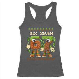 Six Seven Brainrot Italian Funny 67 Racerback Tank Top Checkered Kids Gaming Meme TS10 Dark Heather Print Your Wear