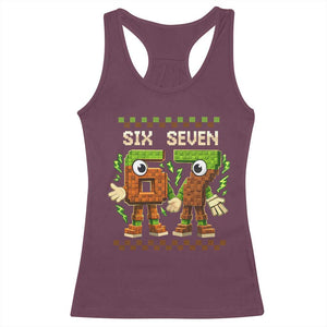 Six Seven Brainrot Italian Funny 67 Racerback Tank Top Checkered Kids Gaming Meme TS10 Maroon Print Your Wear