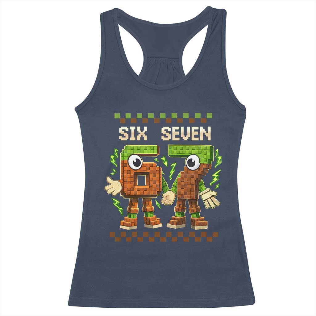 Six Seven Brainrot Italian Funny 67 Racerback Tank Top Checkered Kids Gaming Meme TS10 Navy Print Your Wear
