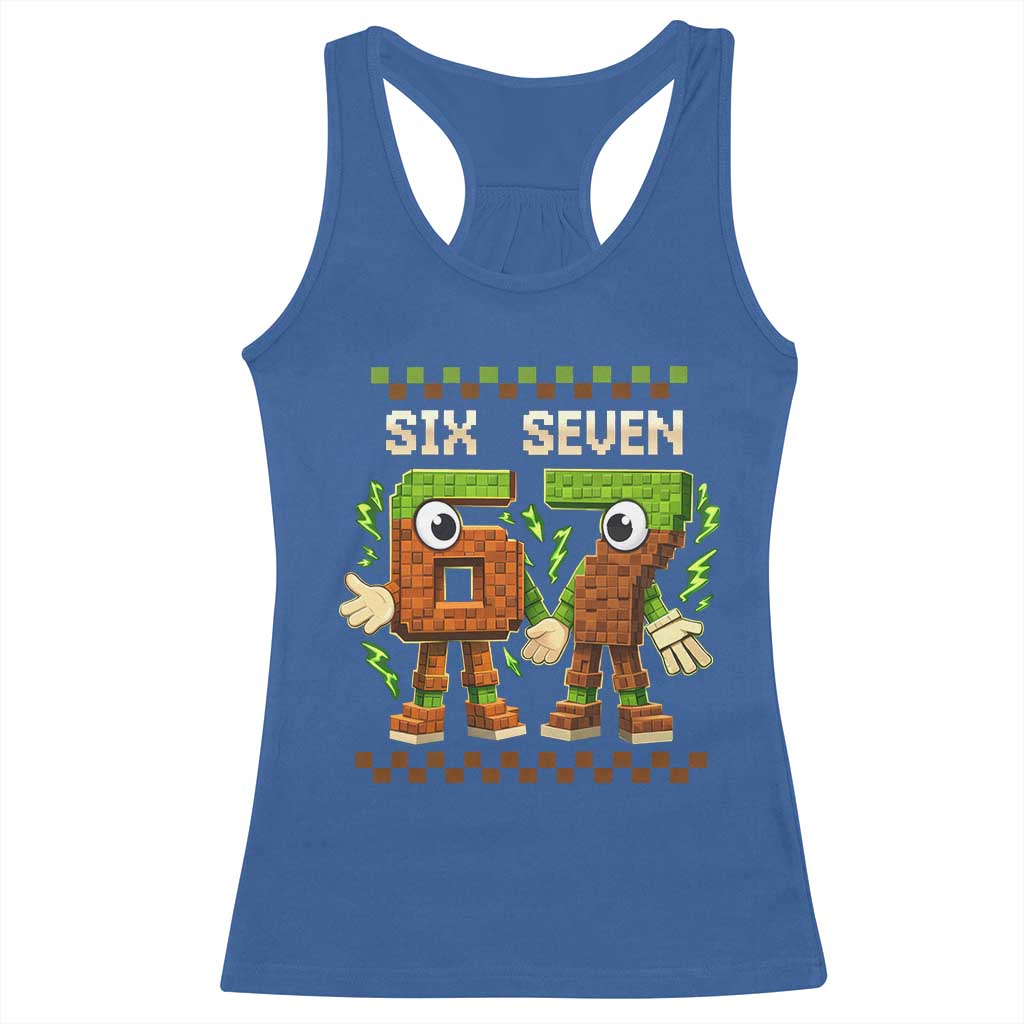 Six Seven Brainrot Italian Funny 67 Racerback Tank Top Checkered Kids Gaming Meme TS10 Royal Blue Print Your Wear