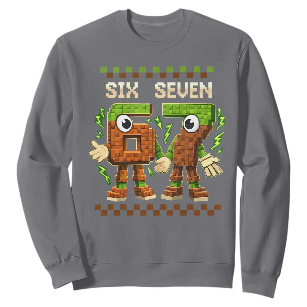 Six Seven Brainrot Italian Funny 67 Sweatshirt Checkered Kids Gaming Meme TS10 Charcoal Print Your Wear