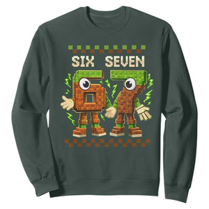 Six Seven Brainrot Italian Funny 67 Sweatshirt Checkered Kids Gaming Meme TS10 Dark Forest Green Print Your Wear