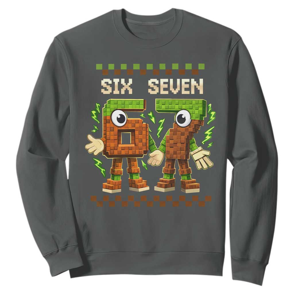 Six Seven Brainrot Italian Funny 67 Sweatshirt Checkered Kids Gaming Meme TS10 Dark Heather Print Your Wear