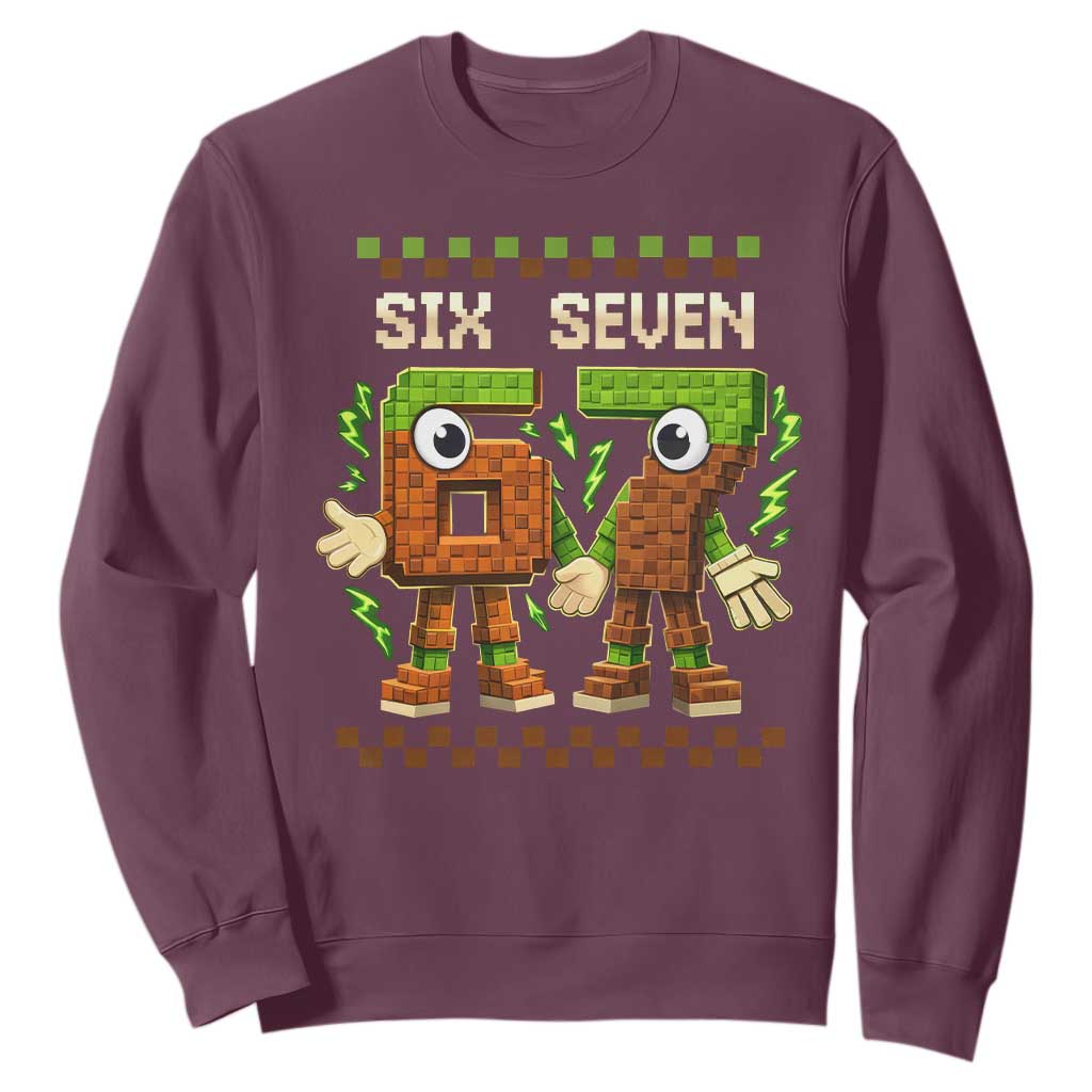 Six Seven Brainrot Italian Funny 67 Sweatshirt Checkered Kids Gaming Meme TS10 Maroon Print Your Wear
