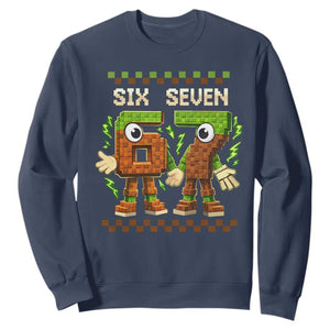 Six Seven Brainrot Italian Funny 67 Sweatshirt Checkered Kids Gaming Meme TS10 Navy Print Your Wear