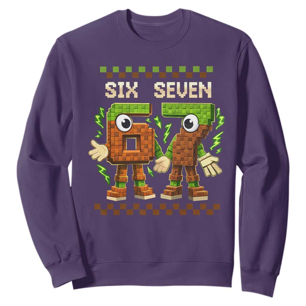 Six Seven Brainrot Italian Funny 67 Sweatshirt Checkered Kids Gaming Meme TS10 Purple Print Your Wear