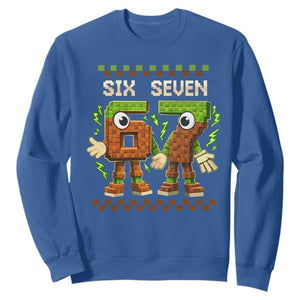 Six Seven Brainrot Italian Funny 67 Sweatshirt Checkered Kids Gaming Meme TS10 Royal Blue Print Your Wear