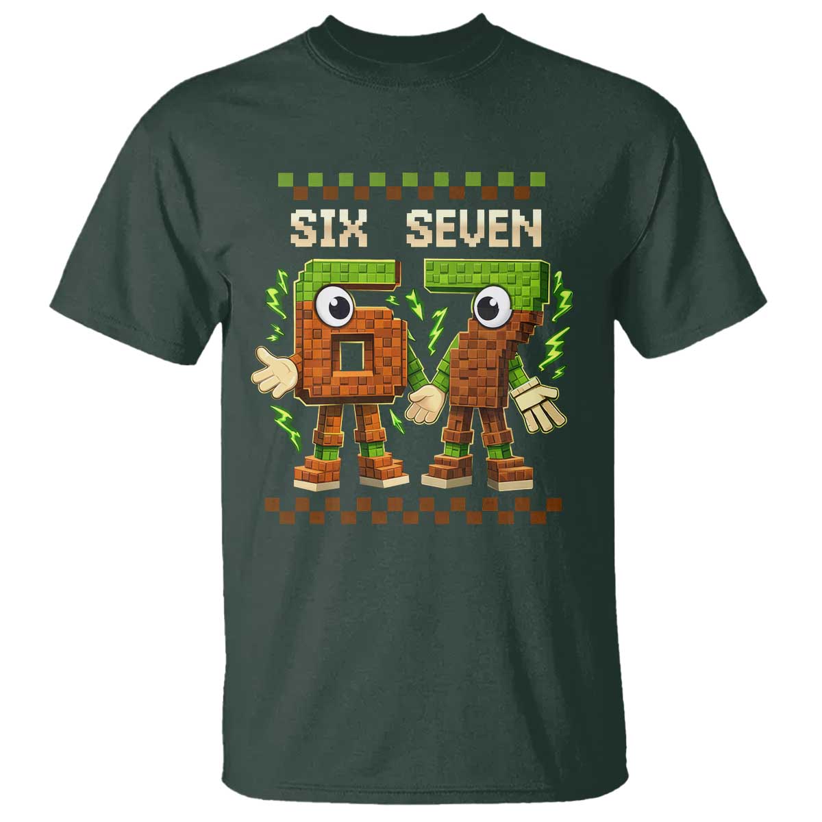 Six Seven Brainrot Italian Funny 67 T Shirt Checkered Kids Gaming Meme TS10 Dark Forest Green Print Your Wear