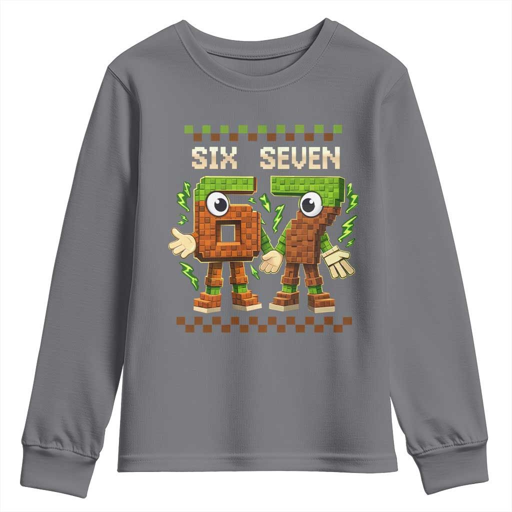 Six Seven Brainrot Italian Funny 67 Youth Sweatshirt Checkered Kids Gaming Meme TS10 Charcoal Print Your Wear