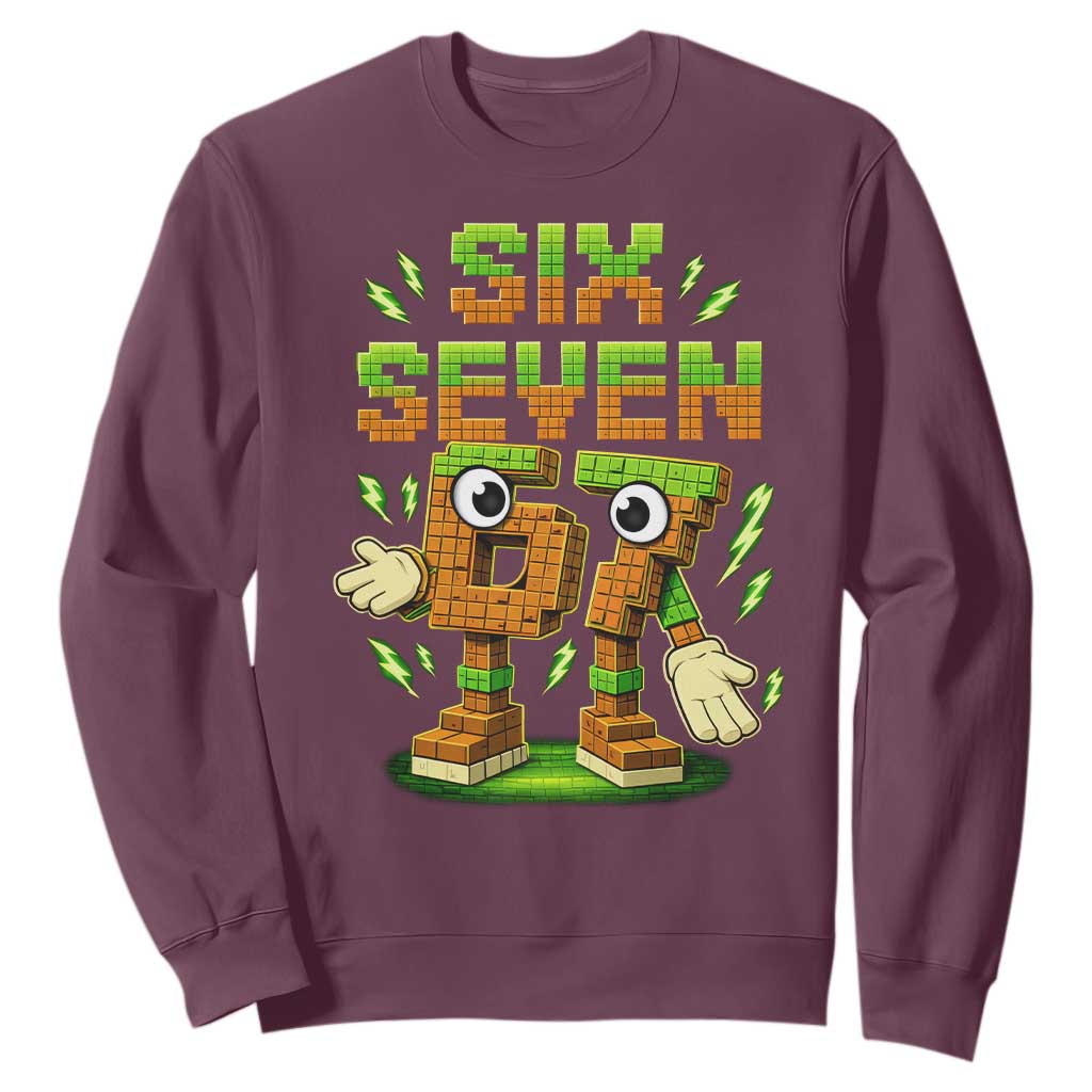Six Seven Brainrot Italian Funny 67 Kids Gaming Meme Sweatshirt TS10 Maroon Print Your Wear