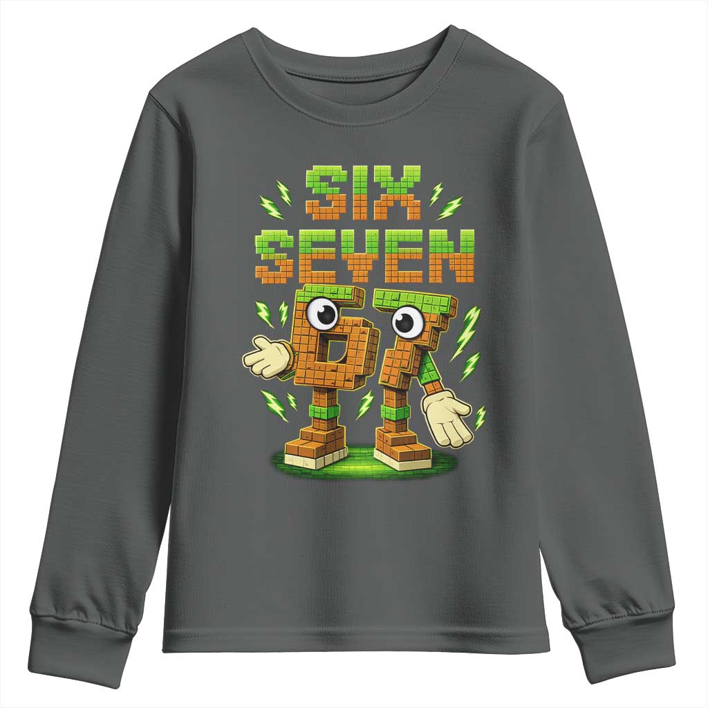 Six Seven Brainrot Italian Funny 67 Kids Gaming Meme Youth Sweatshirt TS10 Dark Heather Print Your Wear