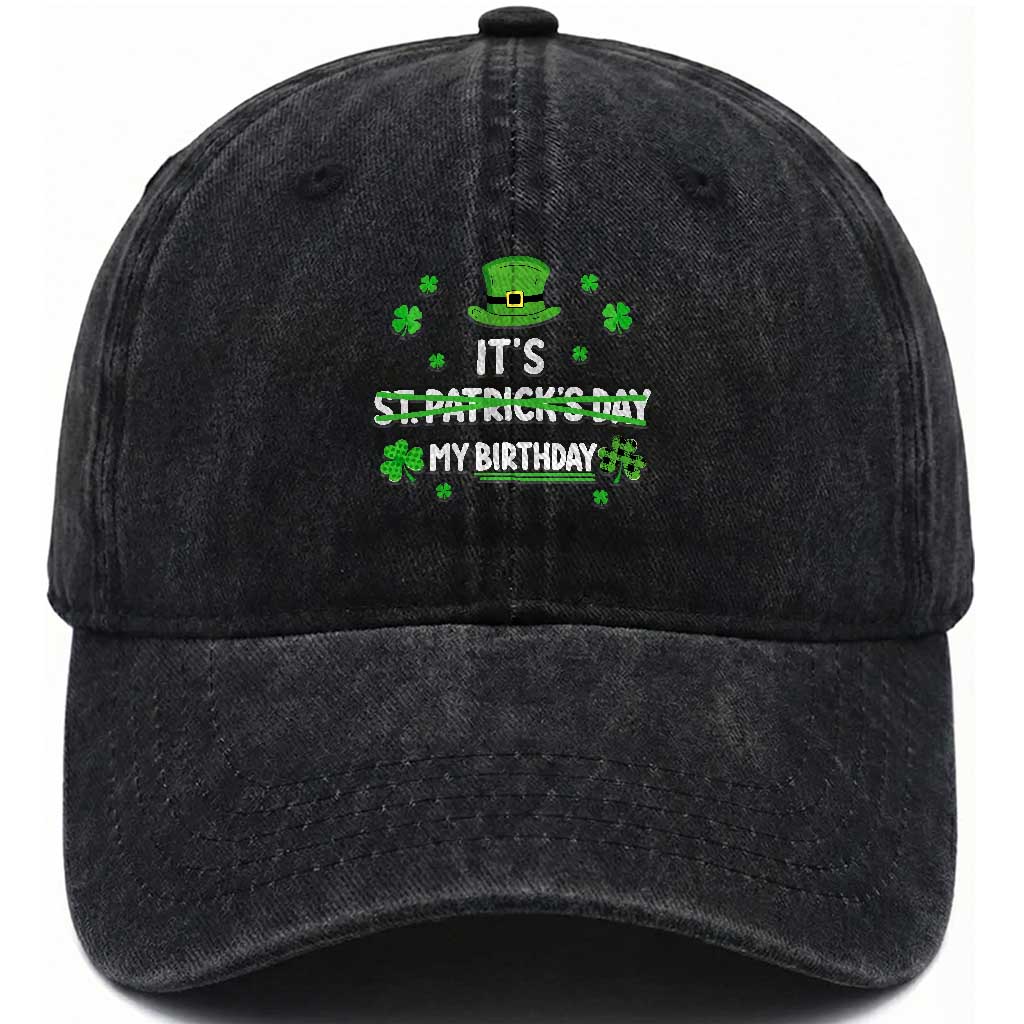 Funny Birthday St Patricks Day Washed Cotton Baseball Cap Funny Shamrock Born Lucky Irish Bday TS10 Print Your Wear
