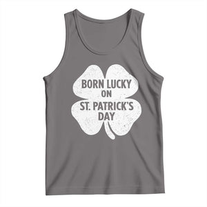 Born Lucky On St Patricks Day Tank Top Irish Birthday Bday Shamrock Clovers TS10 Deep Heather Print Your Wear