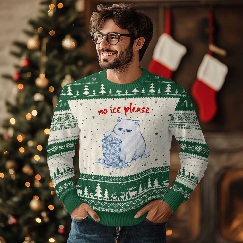 Abolish Ice Protest Ugly Christmas Sweater Subtle FDT Cat Meme No Ice Please TS10 Beige Green Print Your Wear