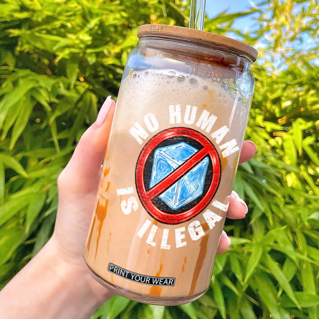 Abolish Ice No Human is Illegal Glass Can Retro Protest Subtle FDT TS10 Black Print Your Wear