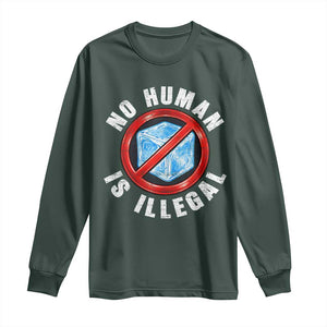 Abolish Ice No Human is Illegal Long Sleeve Shirt Retro Protest Subtle FDT TS10 Dark Forest Green Print Your Wear