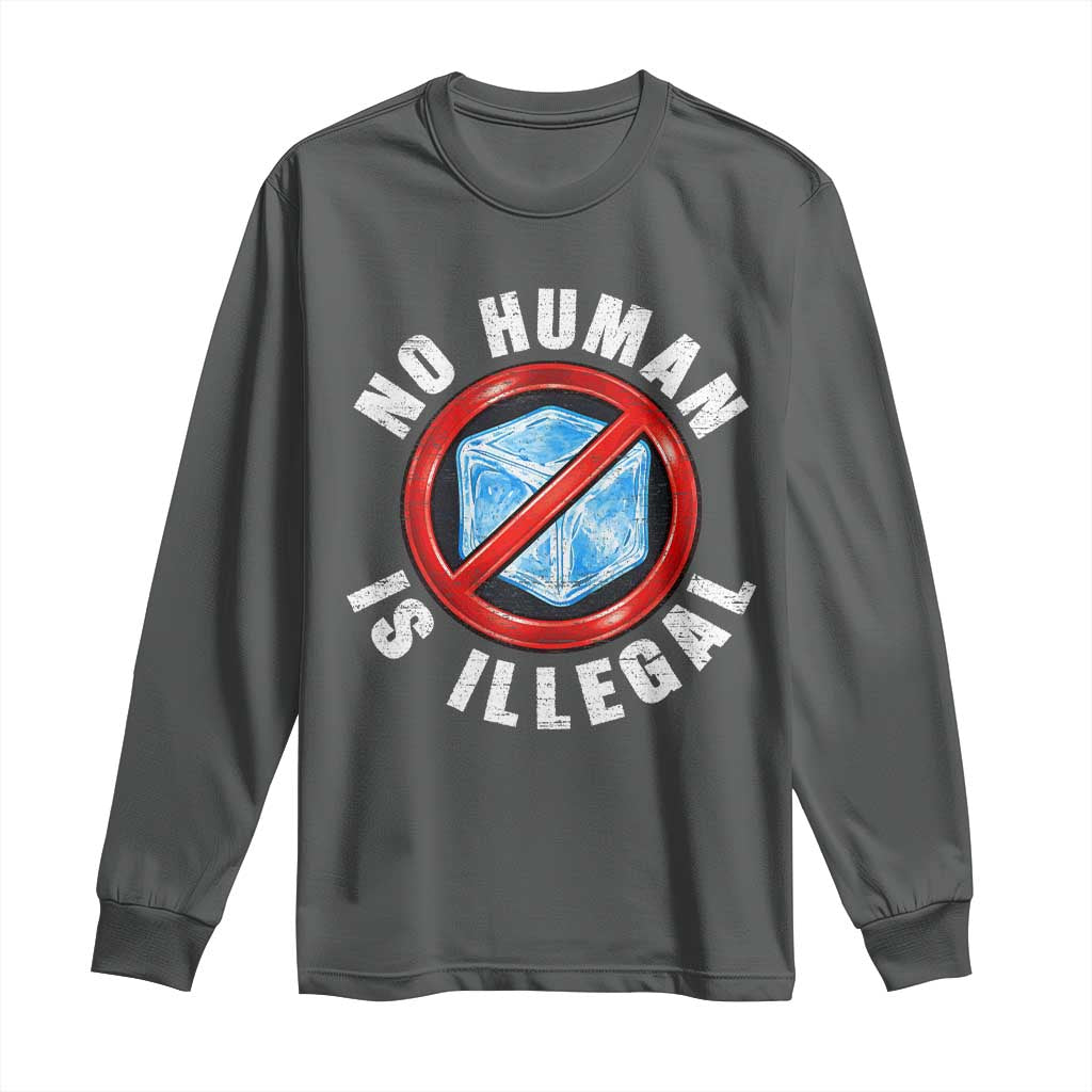 Abolish Ice No Human is Illegal Long Sleeve Shirt Retro Protest Subtle FDT TS10 Dark Heather Print Your Wear