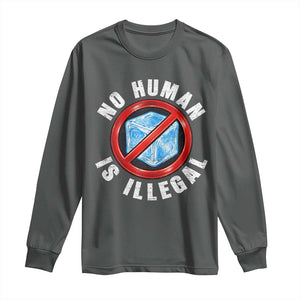 Abolish Ice No Human is Illegal Long Sleeve Shirt Retro Protest Subtle FDT TS10 Dark Heather Print Your Wear